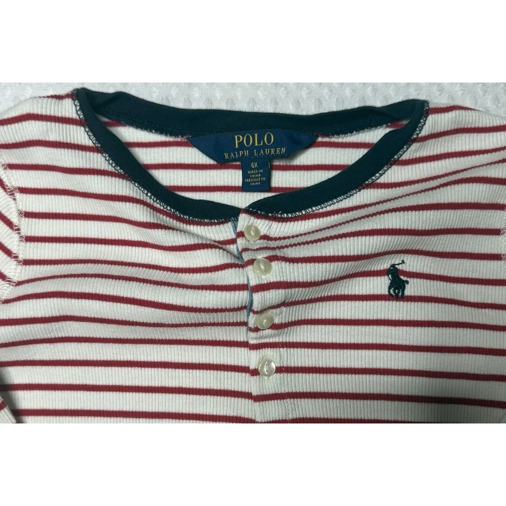 Girls POLO Ralph Lauren Henley Long Sleeve Striped Dress 6X Drop Waist Nautical